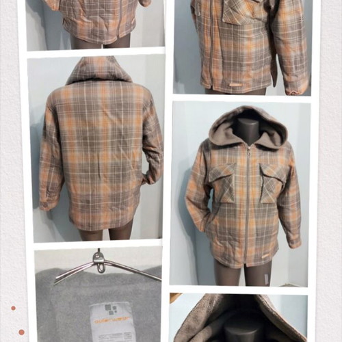 Дамско яке тип риза Outer wear с поларена подплата и качулка, сиво