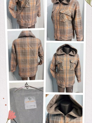 Γυναικείο πουκάμισο-μπουφάν Outer wear με φλις επένδυση και κουκούλα, γκρι