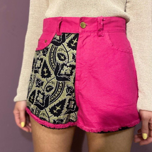 Nidodileda denim shorts used, red multicolor, size M