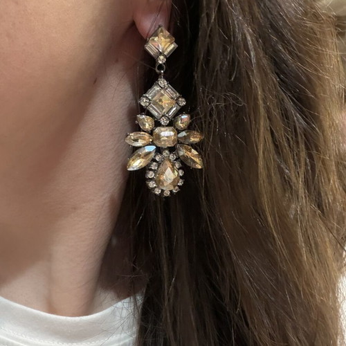 Earrings new, champagne gold with silver zircon