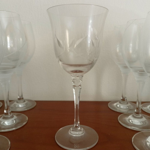 Studio N24 crystal stemmed glasses set of 6 with handmade floral engraving