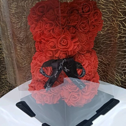 Bear made of artificial red roses new