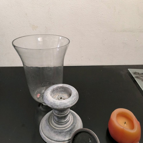 Candlestick used with wooden base and large glass cover