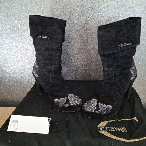 Just Cavalli women's leather boots used, vintage, black, size 38