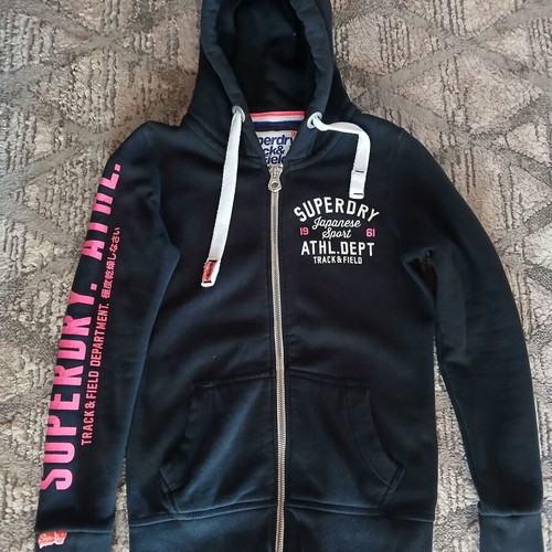 Superdry hoodie jacket used, slim fit, size XS/S, blue and pink