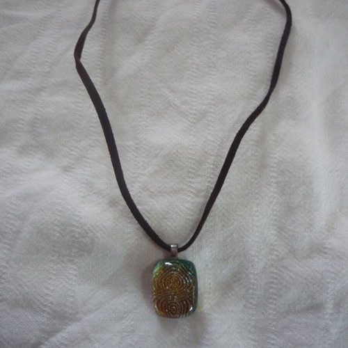 Pendant necklace made of dichroic glass like new, yellow orange colors