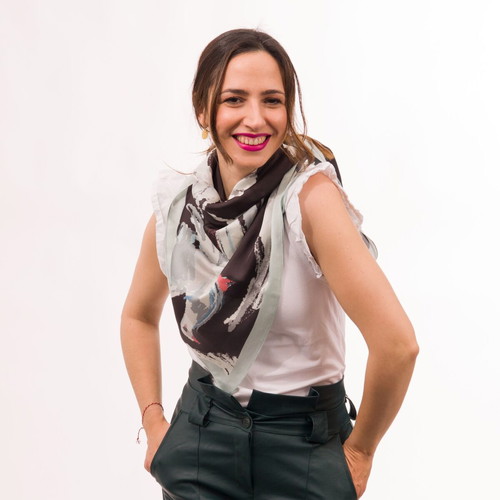 Pigeon Scarf new, silk satin, 90x90 cm