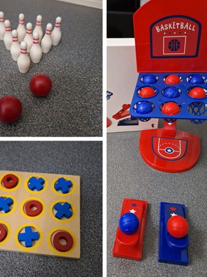 Set of 3 mini games basketball, tic tac toe, bowling like new