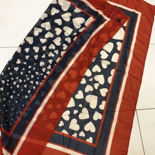 Scarf used with blue and red hearts