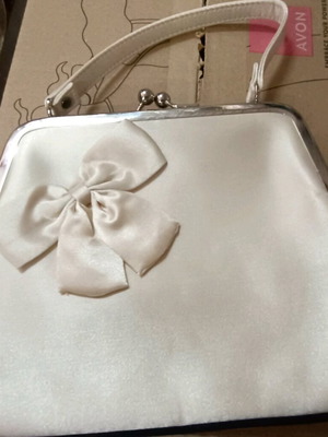 Vintage Avon clutch bag new, satin beige and silver