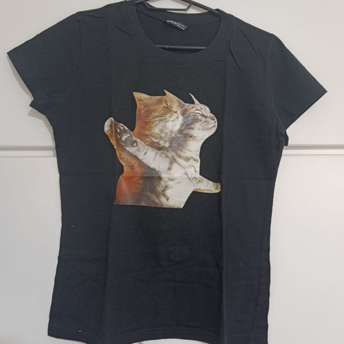 Black summer t-shirt with cat print Shein like new, size M