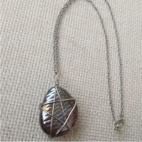 Handmade Necklace with Orange Glass Stone and Silver Wire Star Pendant made to order