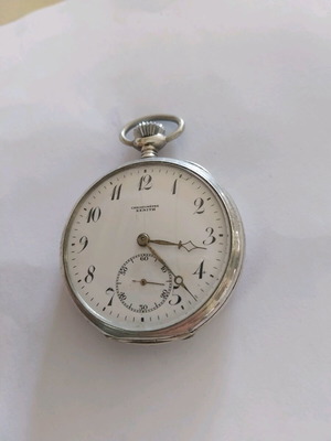 Zenith silver pocket watch used, 800 grade with chain
