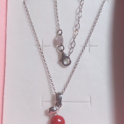 Silver children's necklace 925° with red enamel candy pendant new