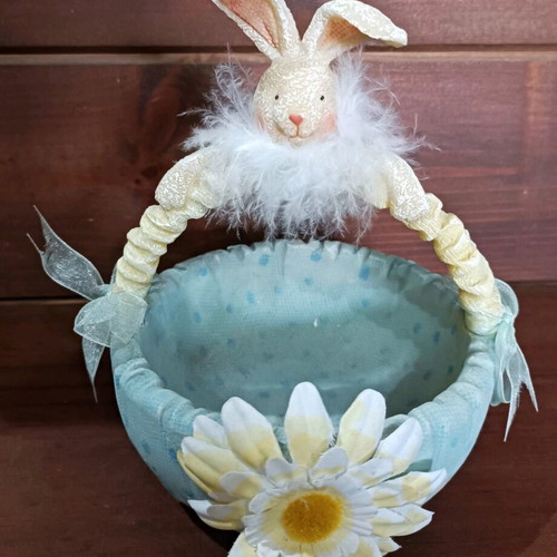 Vintage porcelain Easter basket like new, blue with bunny