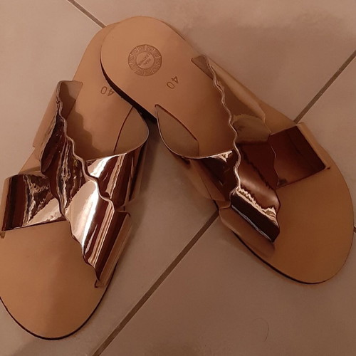Greek sandals flat flip-flops size 40 new, genuine leather gold