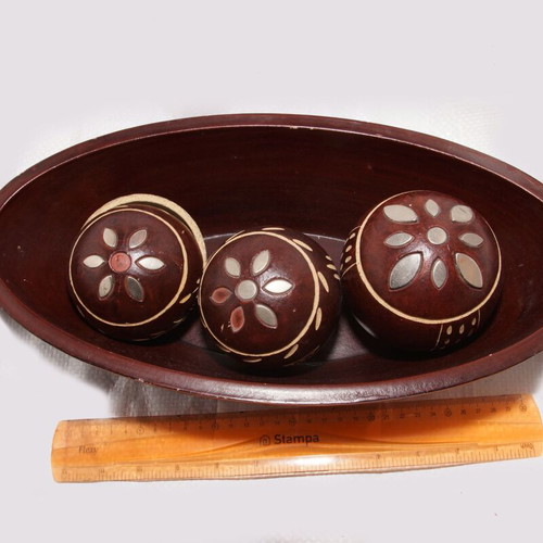 Wooden large bowl used with wooden decorative balls