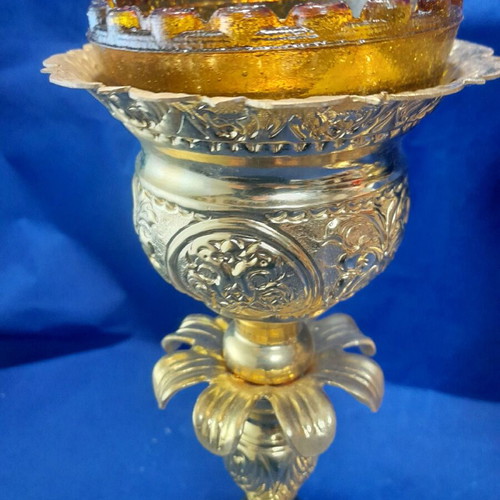 Set of gilded altar candles new for holy table