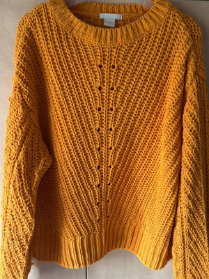 Knitted velour sweater Zara used, yellow orange, size M
