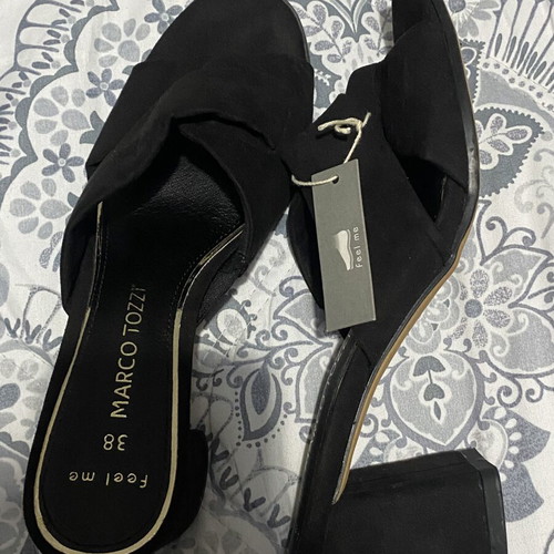 Marco Tozzi mules new, suede, size 38, black