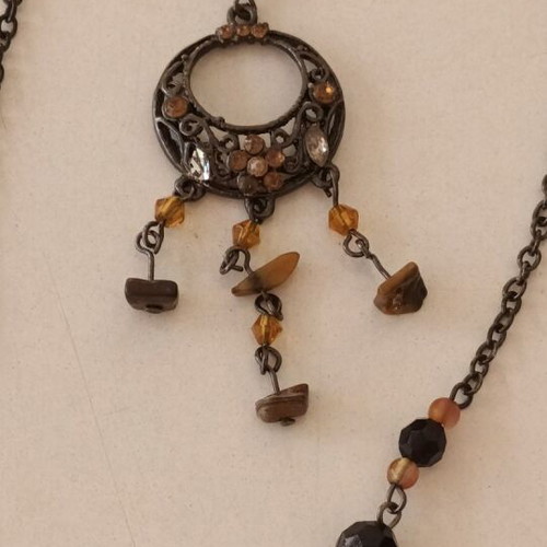 Vintage necklace and earrings set like new, bronze and brown
