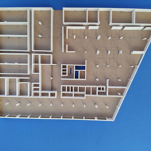 Architectural model 1:200 scale new, cardboard and white pulp