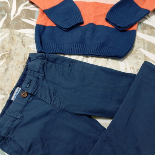 Set of pants and sweater for 3-year-old boy like new, dark blue and multicolor