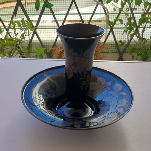 Cut glass bowl and vase used, numbered set
