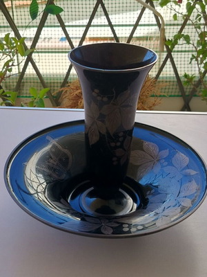 Cut glass bowl and vase used, numbered set
