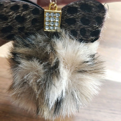 Keychain synthetic fur ball new, beige and brown