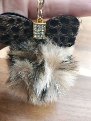 Keychain synthetic fur ball new, beige and brown