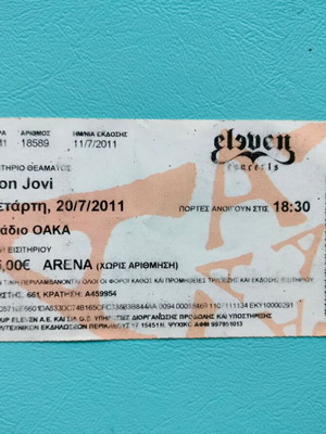 Εισιτήριο Bon Jovi μεταχειρισμένο 20/7/2011