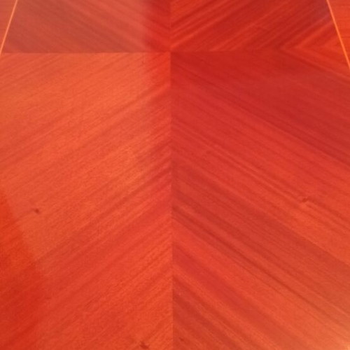 Wooden dining set with 6 chairs, marquetry design