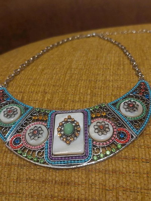 Colorful necklace new with silver chain