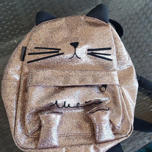 Zara Kids glitter backpack cat design like new, pink gold