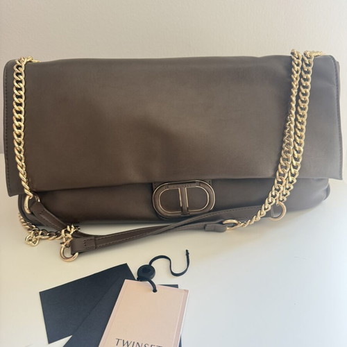 Twinset Milano shoulder bag with gold chain, taupe