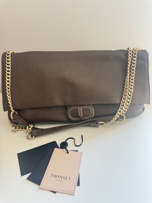Twinset Milano shoulder bag with gold chain, taupe