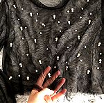  Zara crop top μπλούζα από τούλι με πέρλες