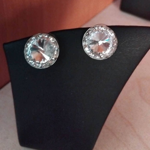 Earrings set of 3 pairs with cubic zirconia, like new, silver color