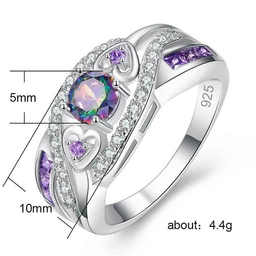 Aquamarine ring with violet zirconia new, silver plated metal