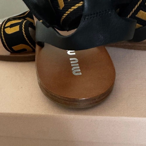 Miu Miu logo jacquard sandals used, black, size 38.5