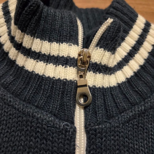 Knitted men's cardigan Medium dark blue like new with high collar