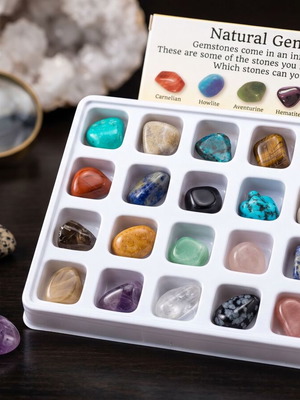 Collection of 20 natural semi-precious stones in box like new
