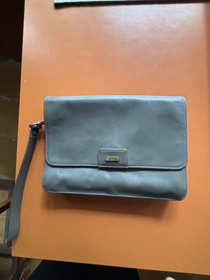 Hand wallet used, leather gray with multiple compartments
