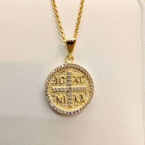 Gold plated 925 silver Konstantinato necklace with white zircon stones