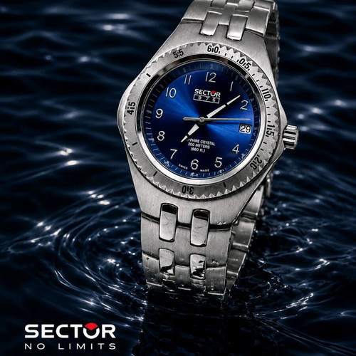 Sector No Limits 975 Diver Swiss Made premium watch, new, blue and silver