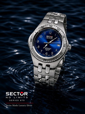 Sector No Limits 975 Diver Swiss Made premium watch, new, blue and silver