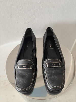 Prada Moccasins Black Straight Leather Used Size 39