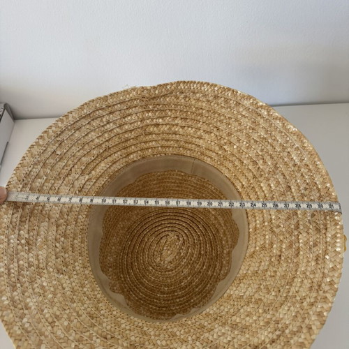 Women’s Straw Rattan Hat with Ribbon CCC like new, size L, beige and black