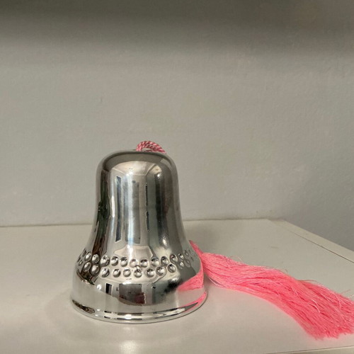 Silver music bell new with pink tassel